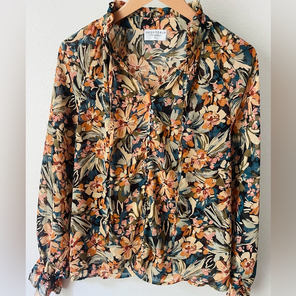 Dress Forum LA blouse ~ semi-sheer tropical floral S